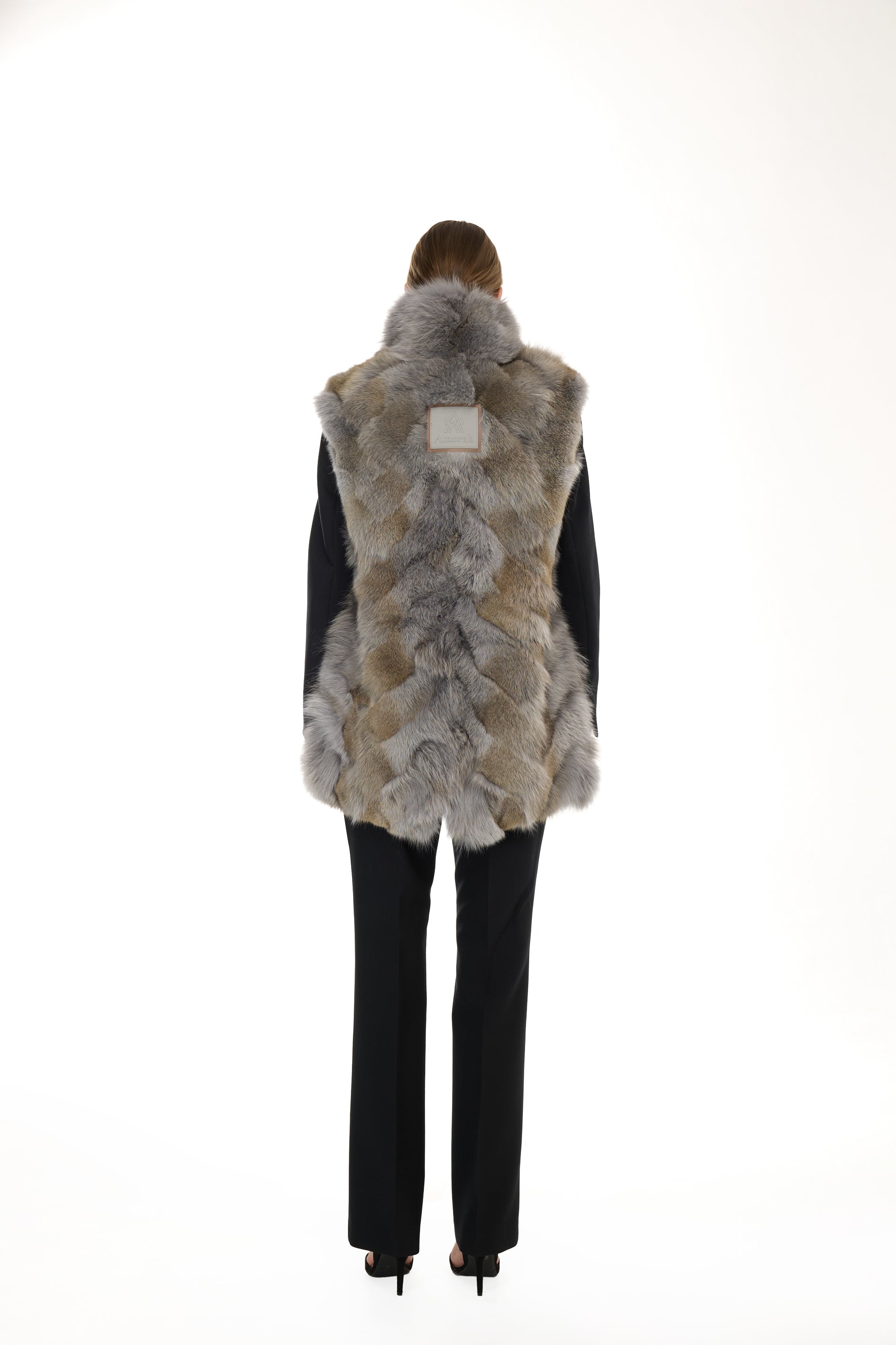 Parka Elegant GREY con Collo Alto e Gilet in pelliccia Removibile