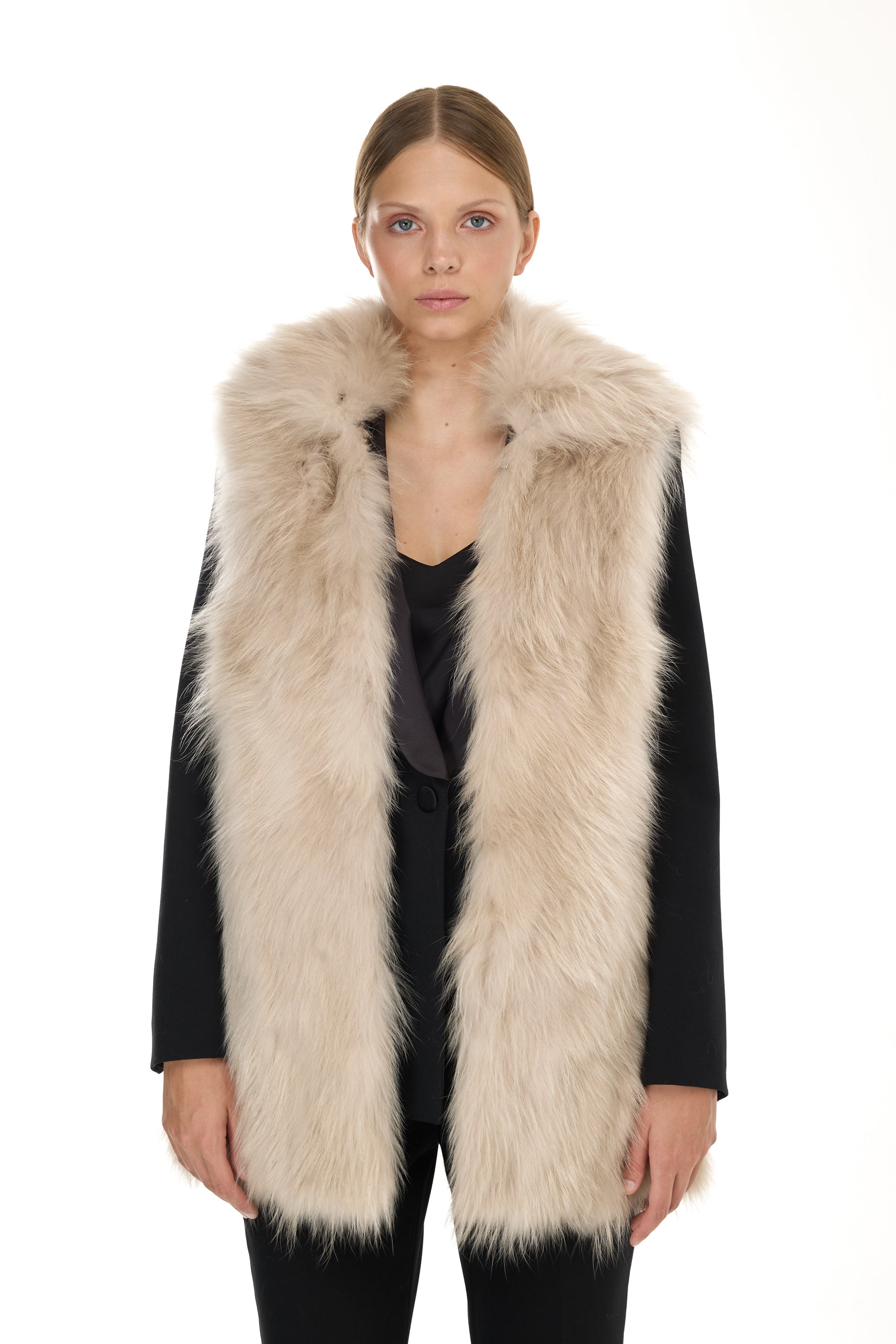 Parka Elegant BEIGE con Collo Alto e Gilet in pelliccia Removibile
