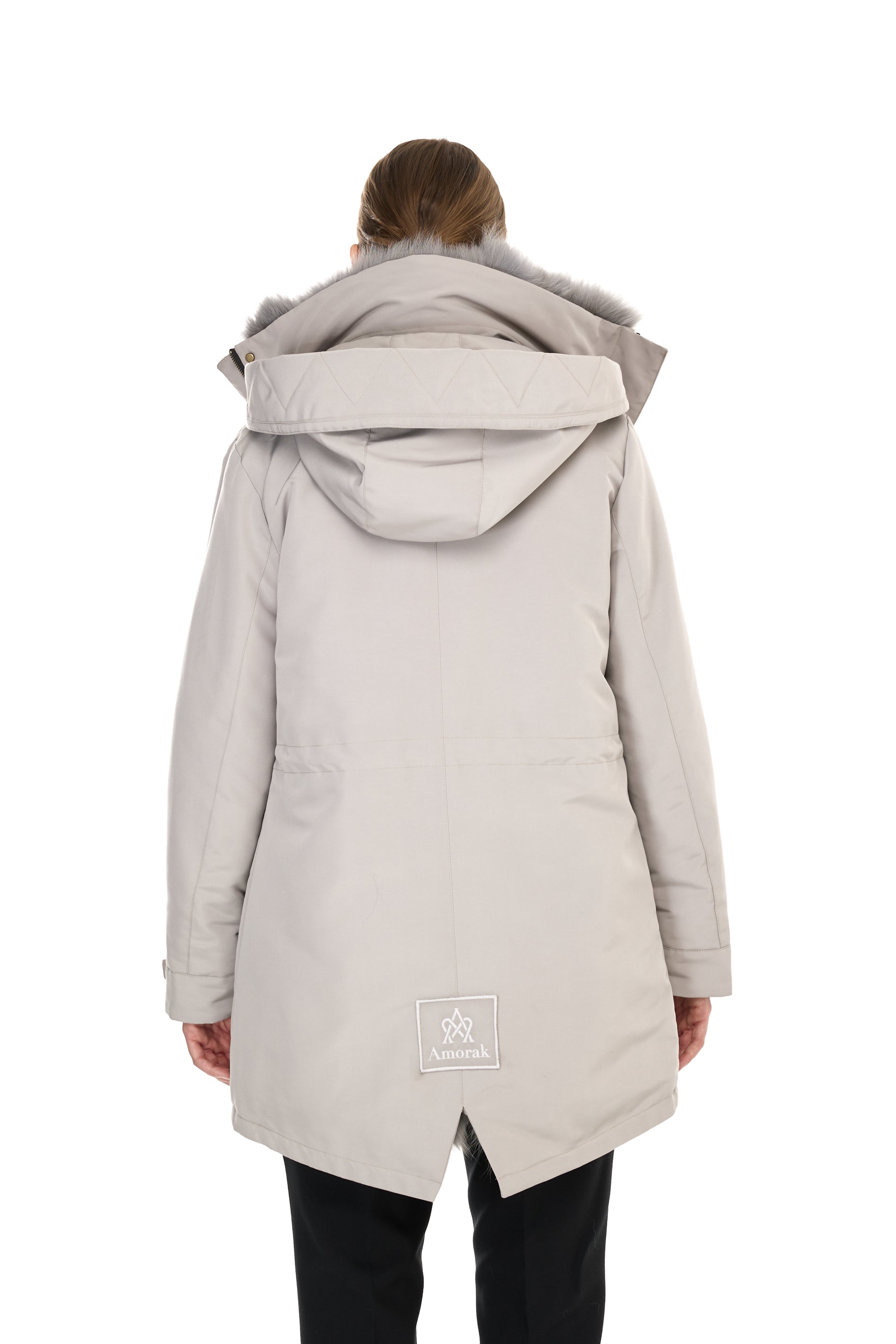 Parka Elegant GREY con Collo Alto e Gilet in pelliccia Removibile