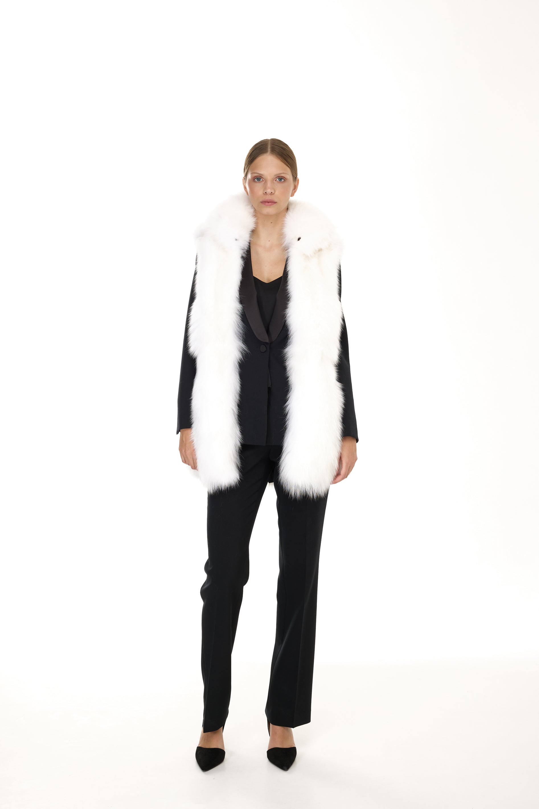 Parka Elegant WHITE con Collo Alto e Gilet in pelliccia Removibile
