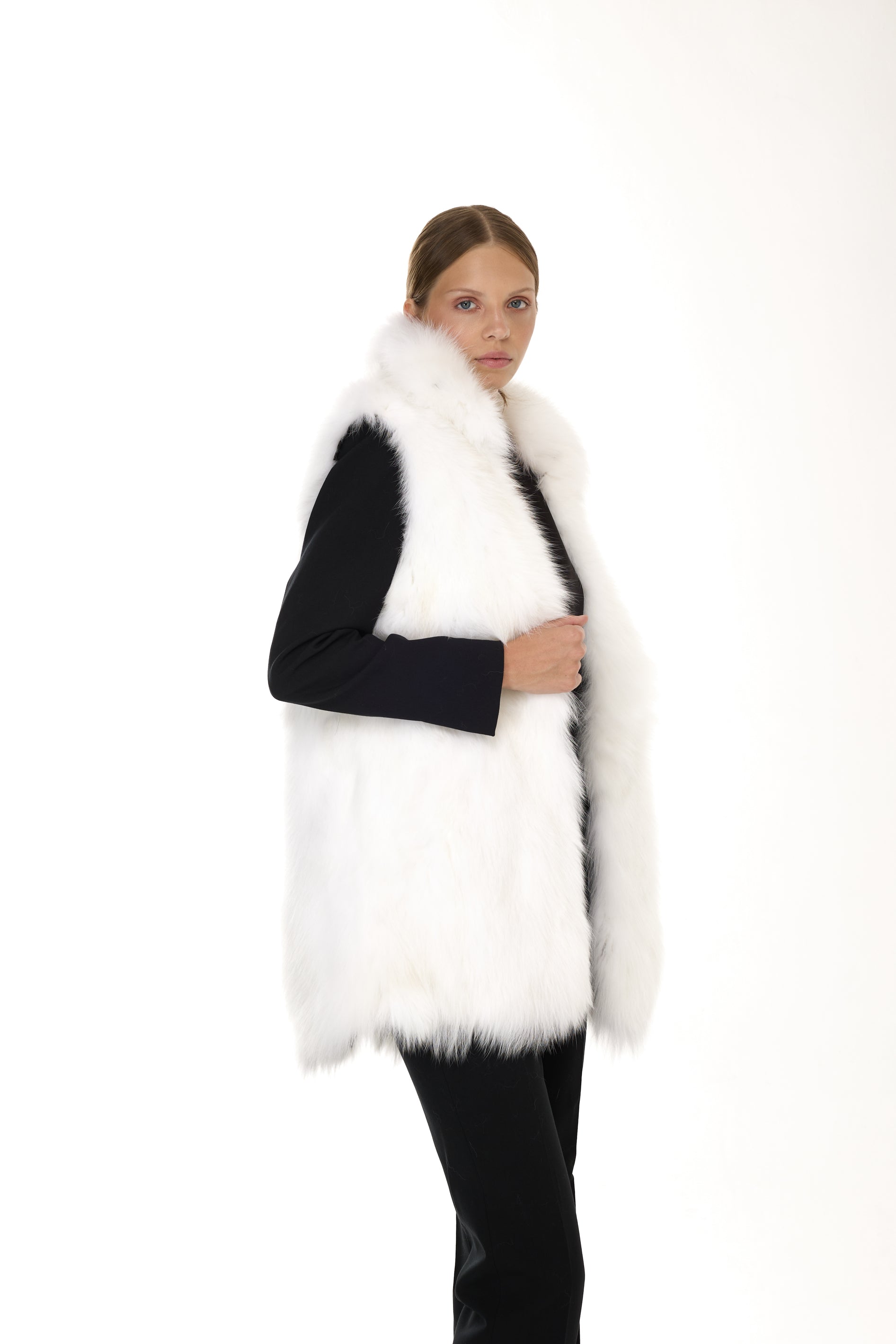 Parka X-Long Elegant WHITE FOX  con Collo Alto e Gilet in pelliccia Removibile