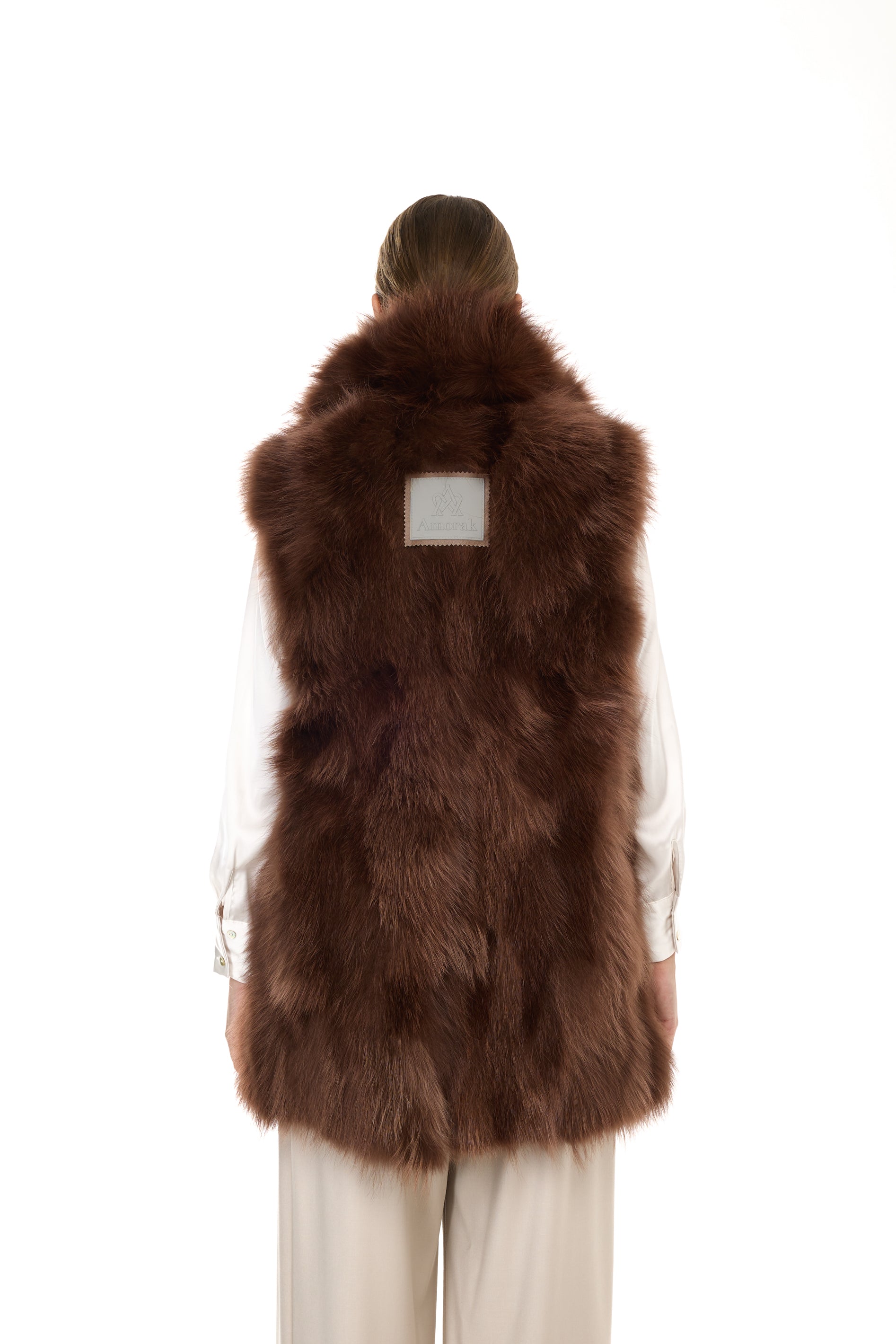 Parka x-long Elegant BROWN con Collo Alto e Gilet in pelliccia Removibile