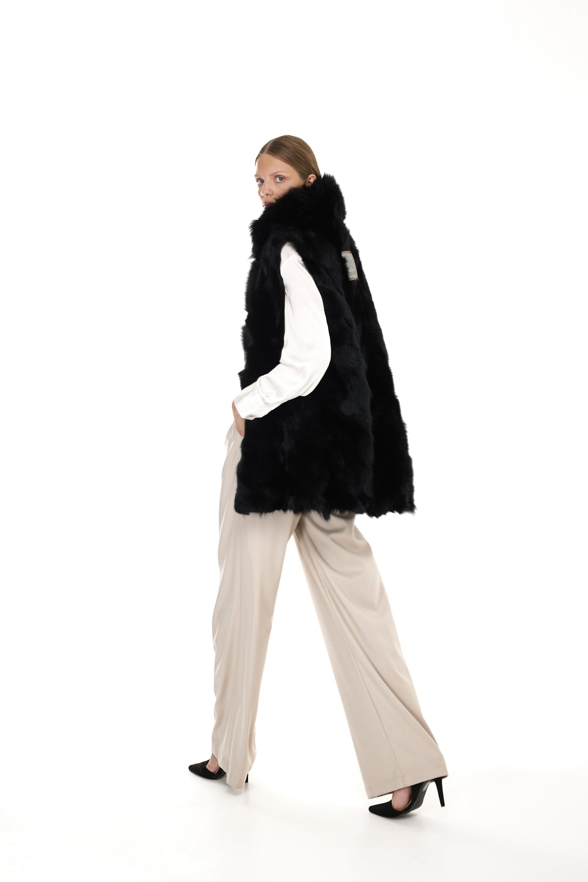 Parka Elegant BLACK con Collo Alto e Gilet in pelliccia Removibile