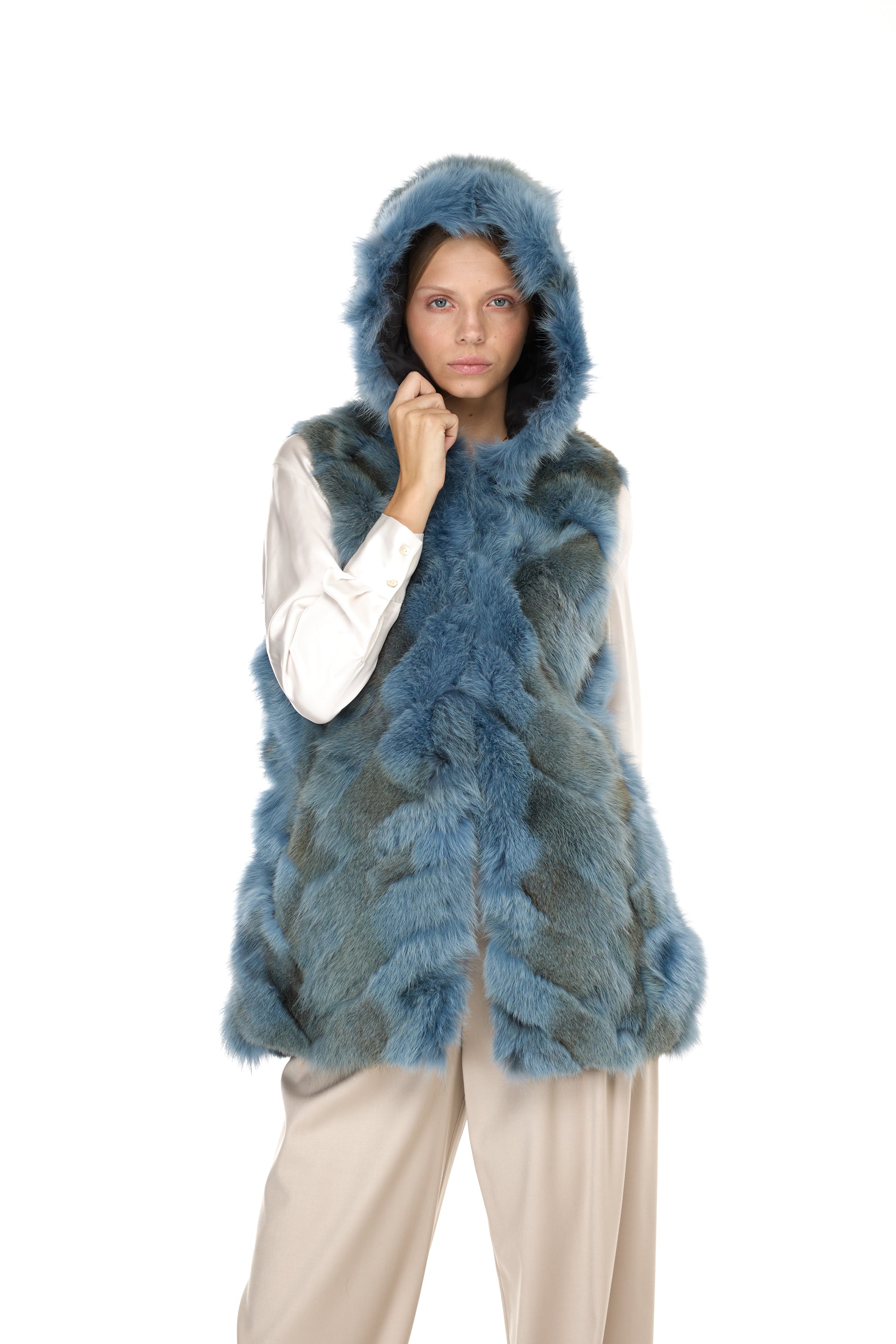 Parka long Urban GREYISH BLU in Misto Cotone Impermeabile con Gilet in Coyote