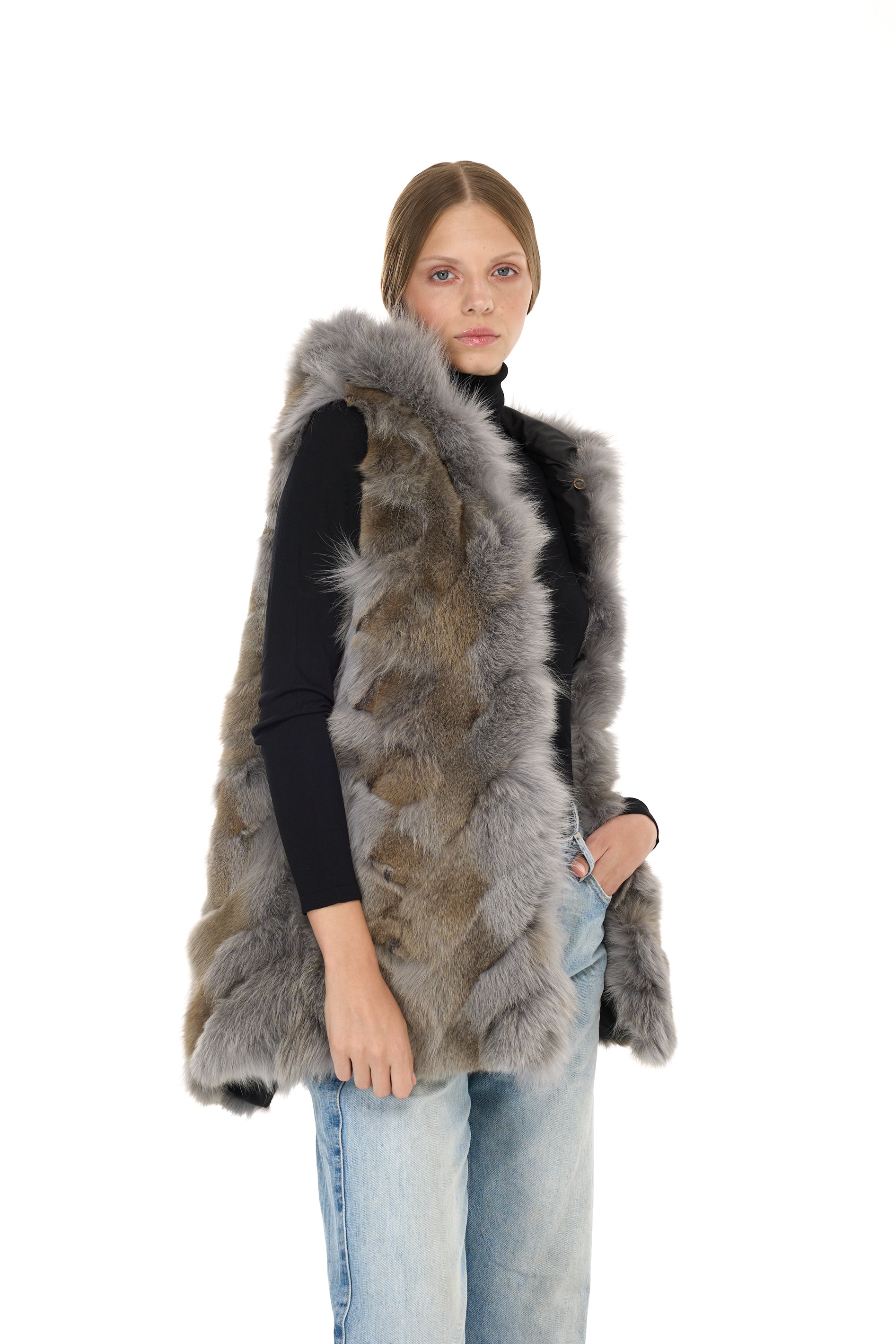Parka long Urban GREY in Misto Cotone Impermeabile con Gilet in Coyote