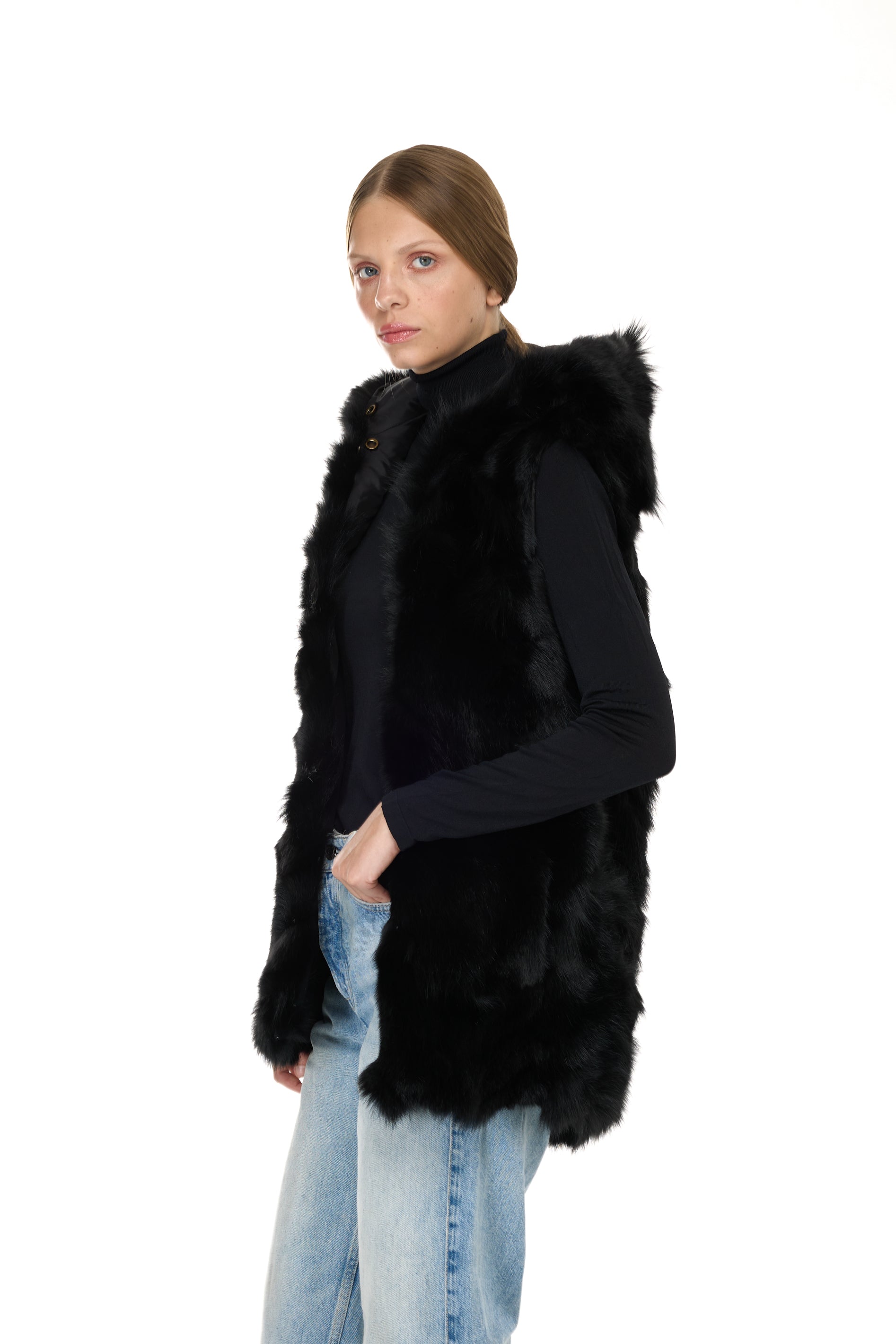 Parka long Urban BLACK in Misto Cotone Impermeabile con Gilet