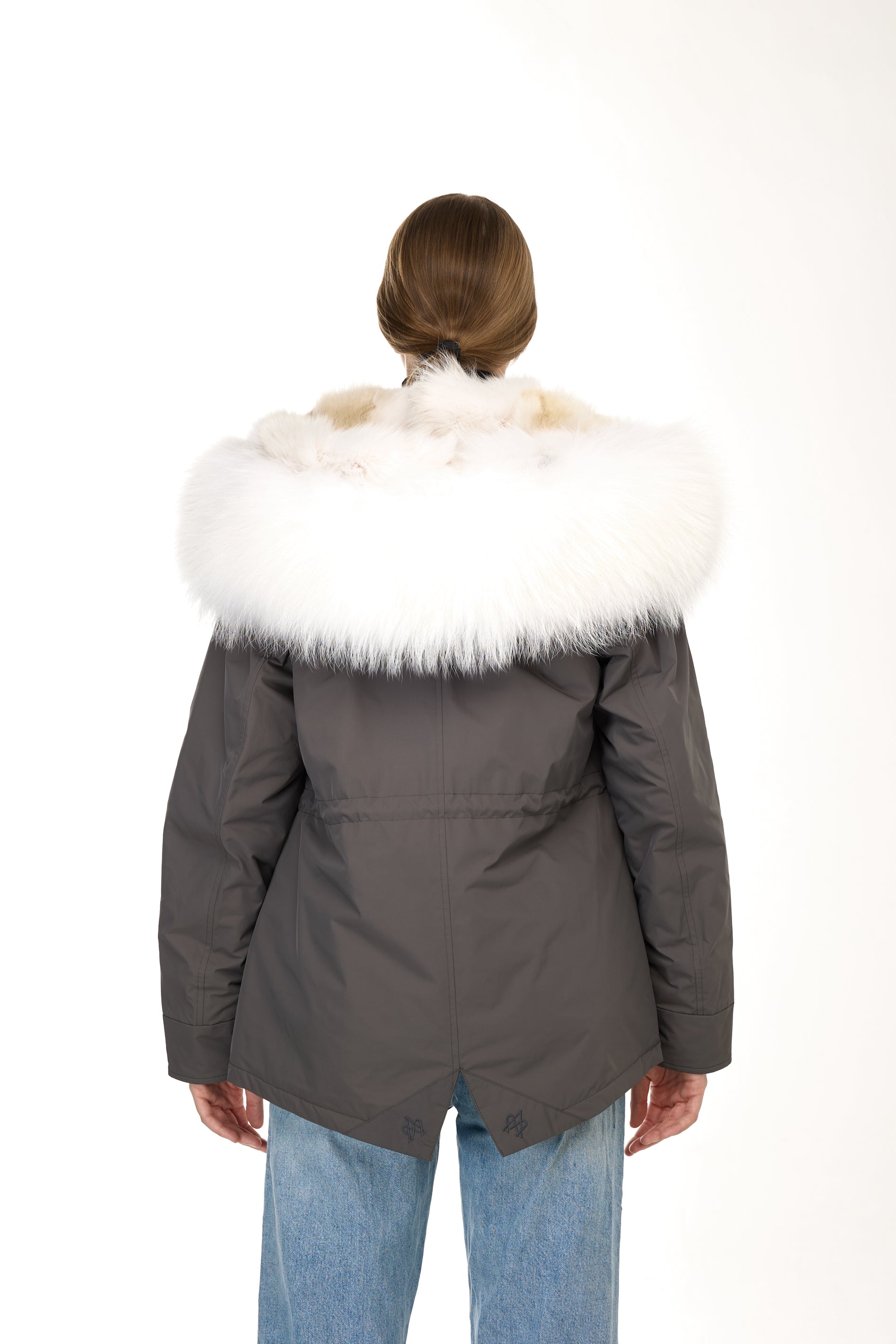Parka short Urban WHITE in Misto Cotone Impermeabile con Gilet in coyote