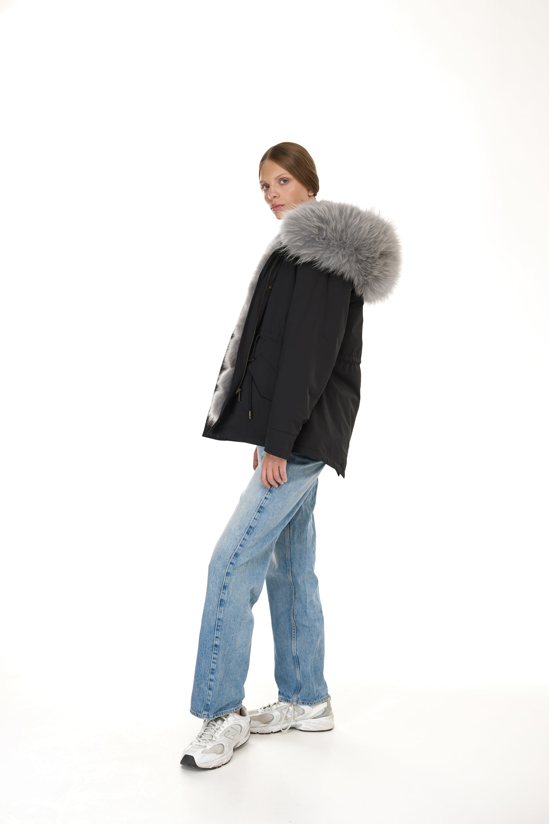 Parka short Urban GREY in Misto Cotone Impermeabile con Gilet in coyote