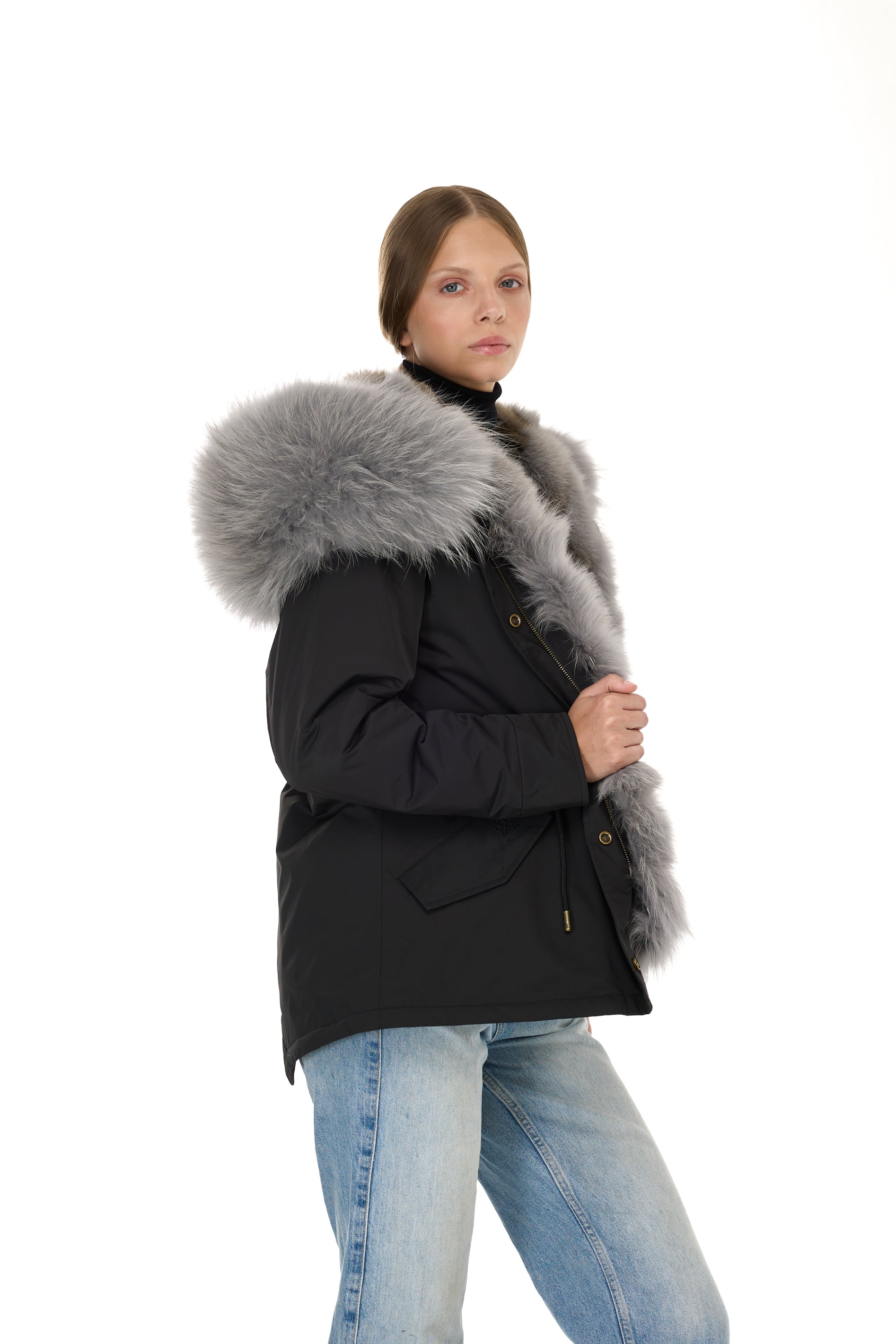 Parka short Urban GREY in Misto Cotone Impermeabile con Gilet in coyote