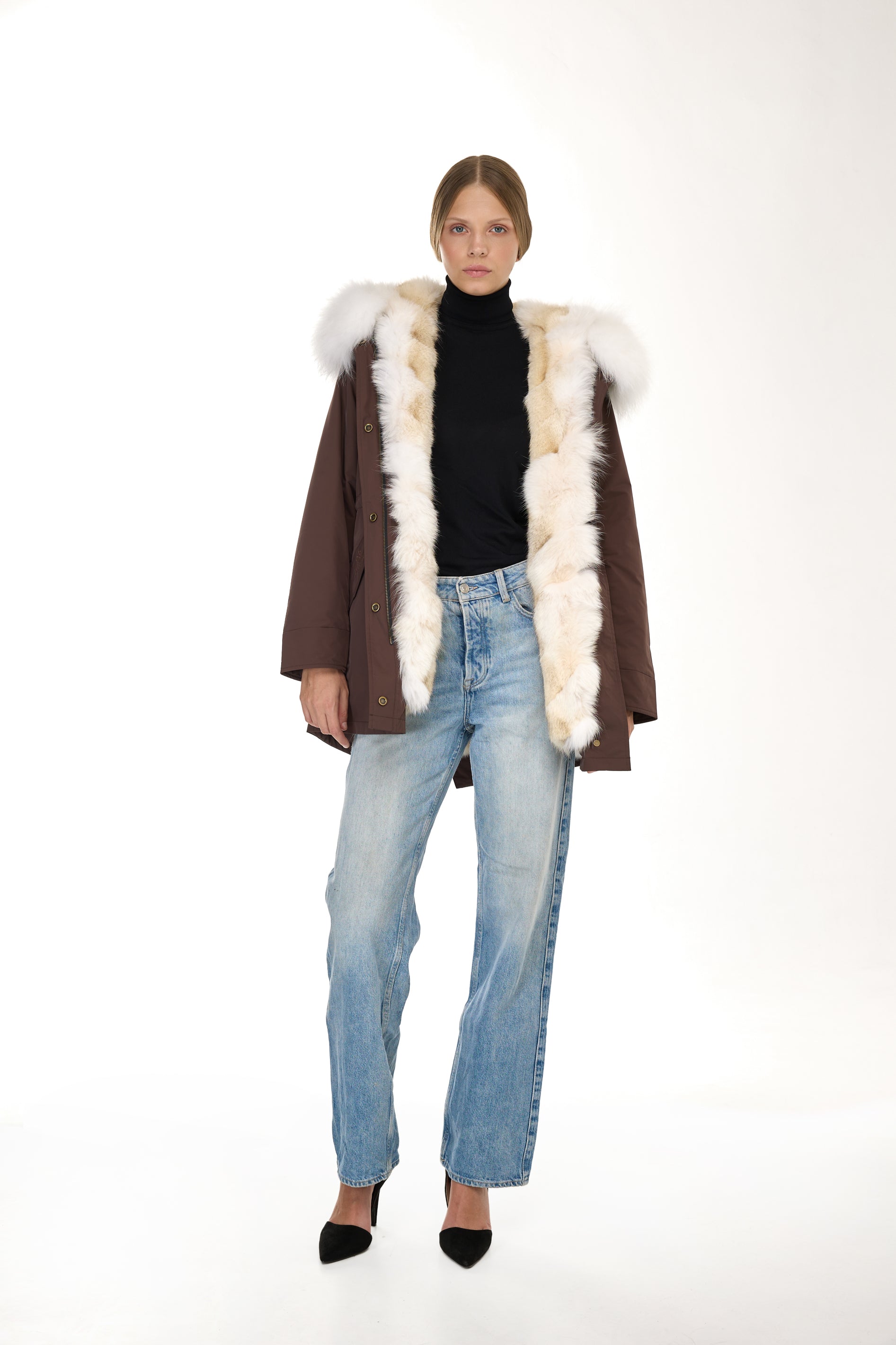 Parka long Urban WHITE in Misto Cotone Impermeabile con Gilet in Coyote