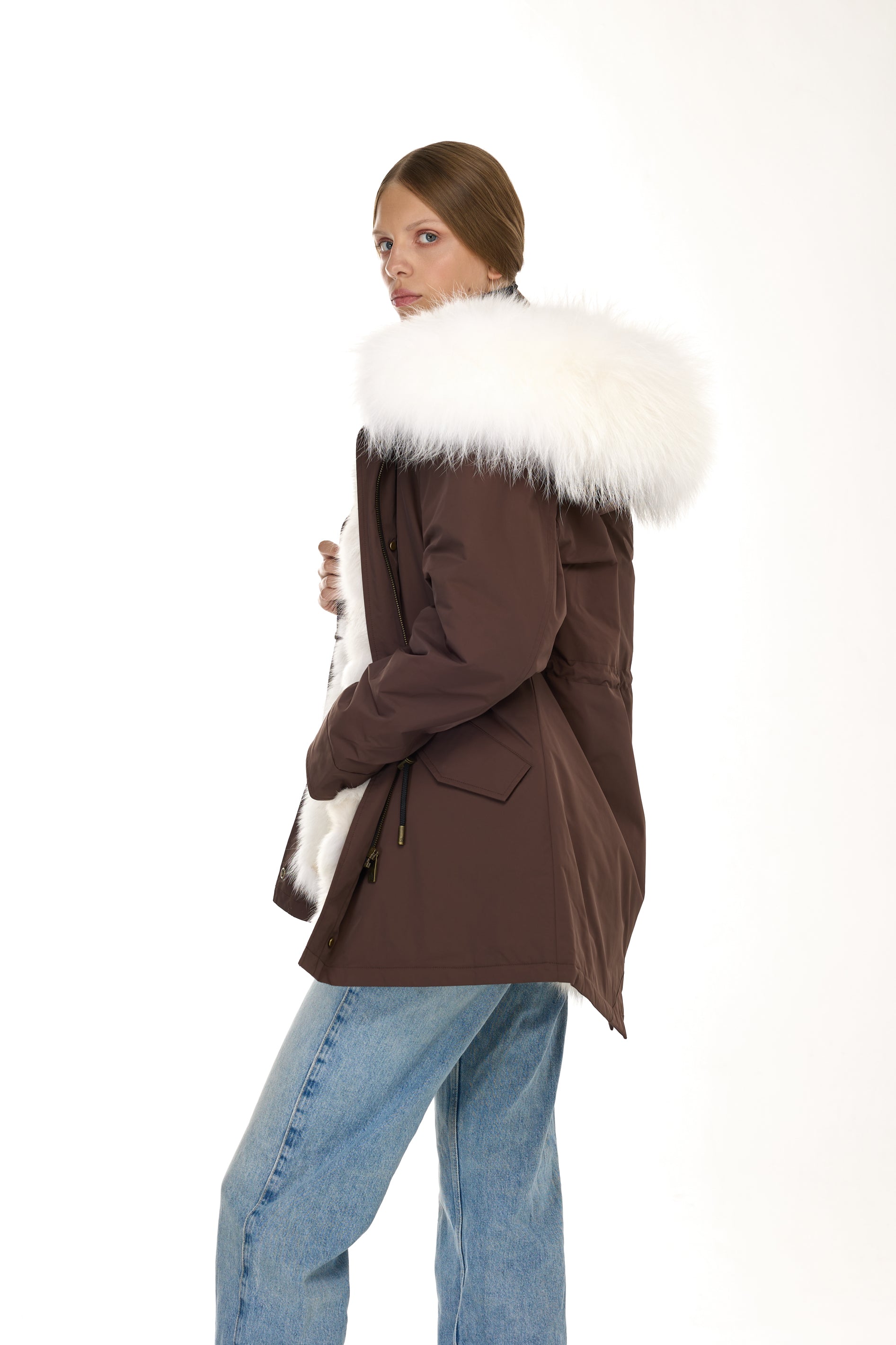 Parka long Urban WHITE in Misto Cotone Impermeabile con Gilet in Coyote