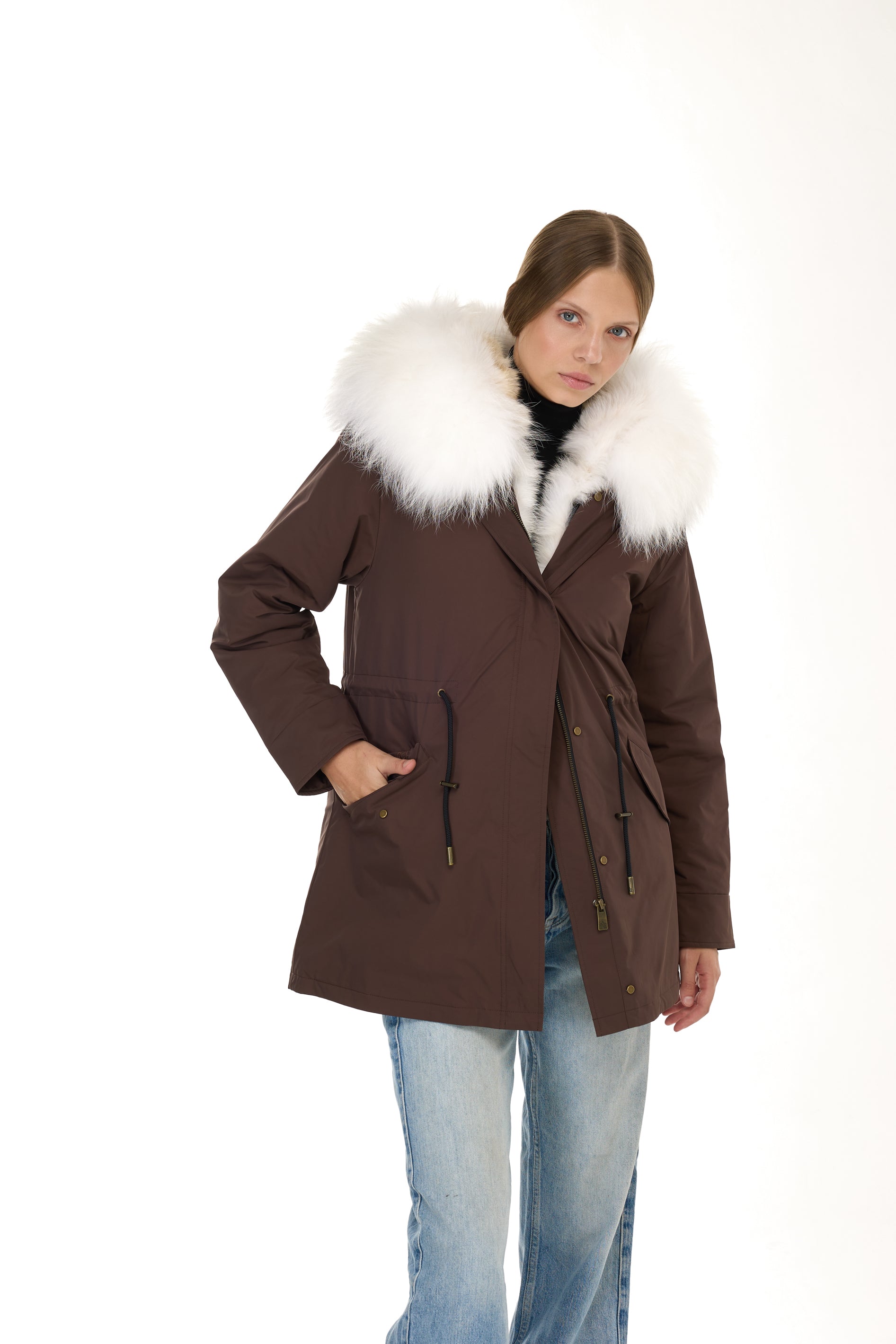Parka long Urban WHITE in Misto Cotone Impermeabile con Gilet in Coyote