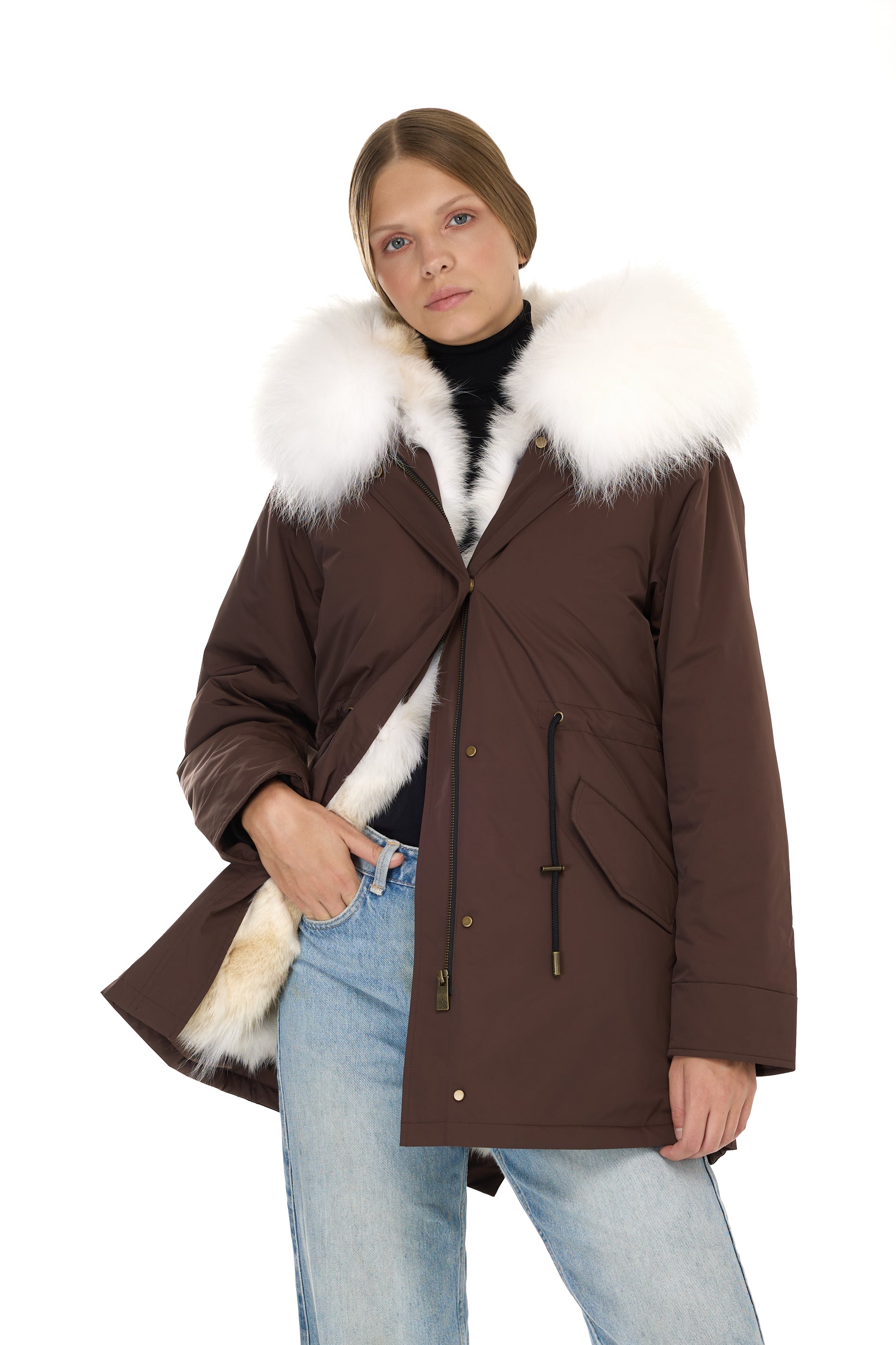 Parka long Urban WHITE in Misto Cotone Impermeabile con Gilet in Coyote