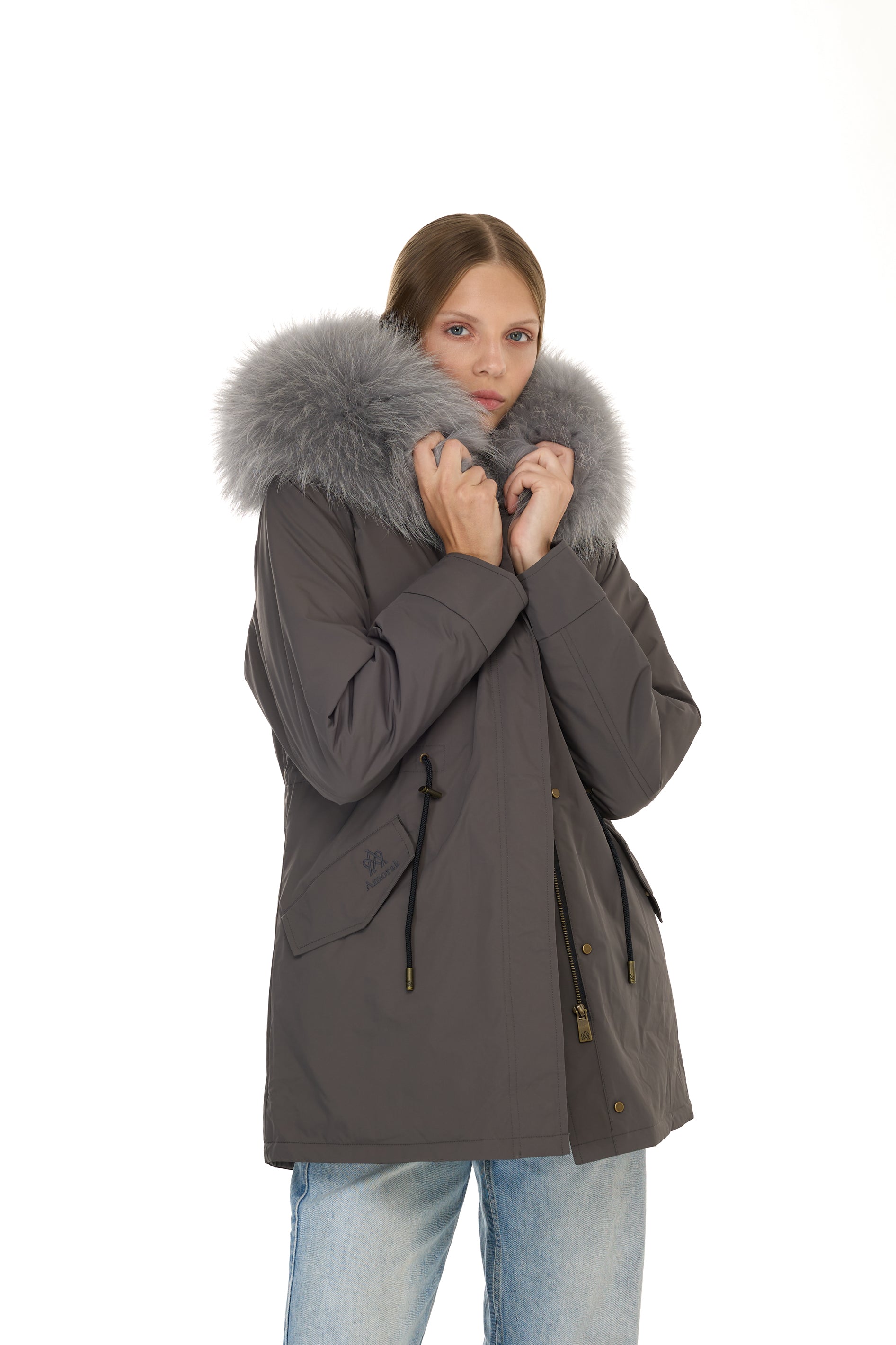 Parka long Urban GREY in Misto Cotone Impermeabile con Gilet in Coyote
