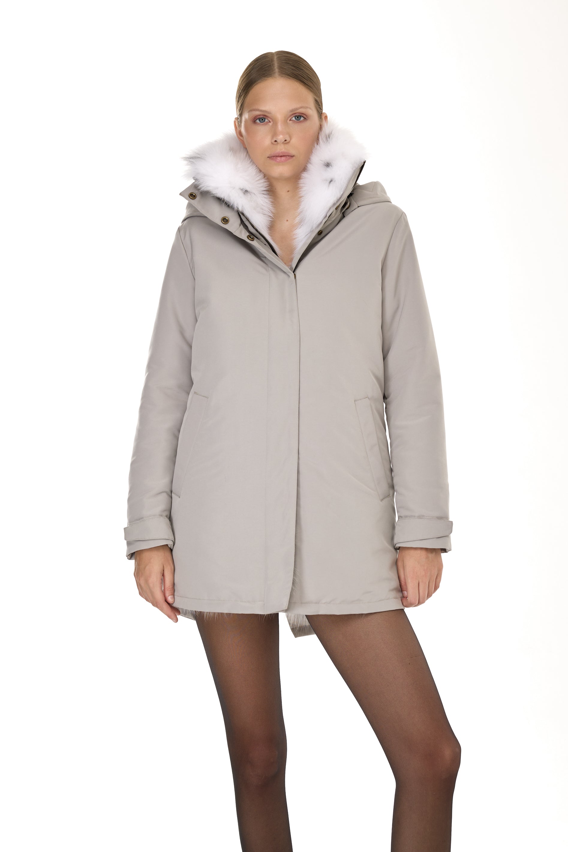 Parka Elegant FOX LINX con Collo Alto e Gilet in pelliccia Removibile