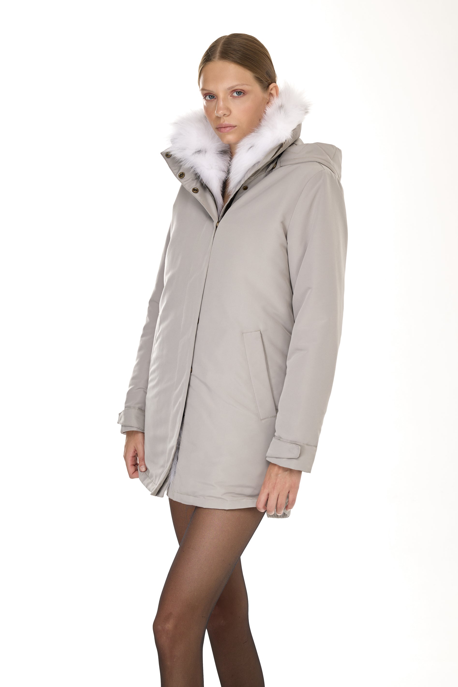 Parka Elegant FOX LINX con Collo Alto e Gilet in pelliccia Removibile