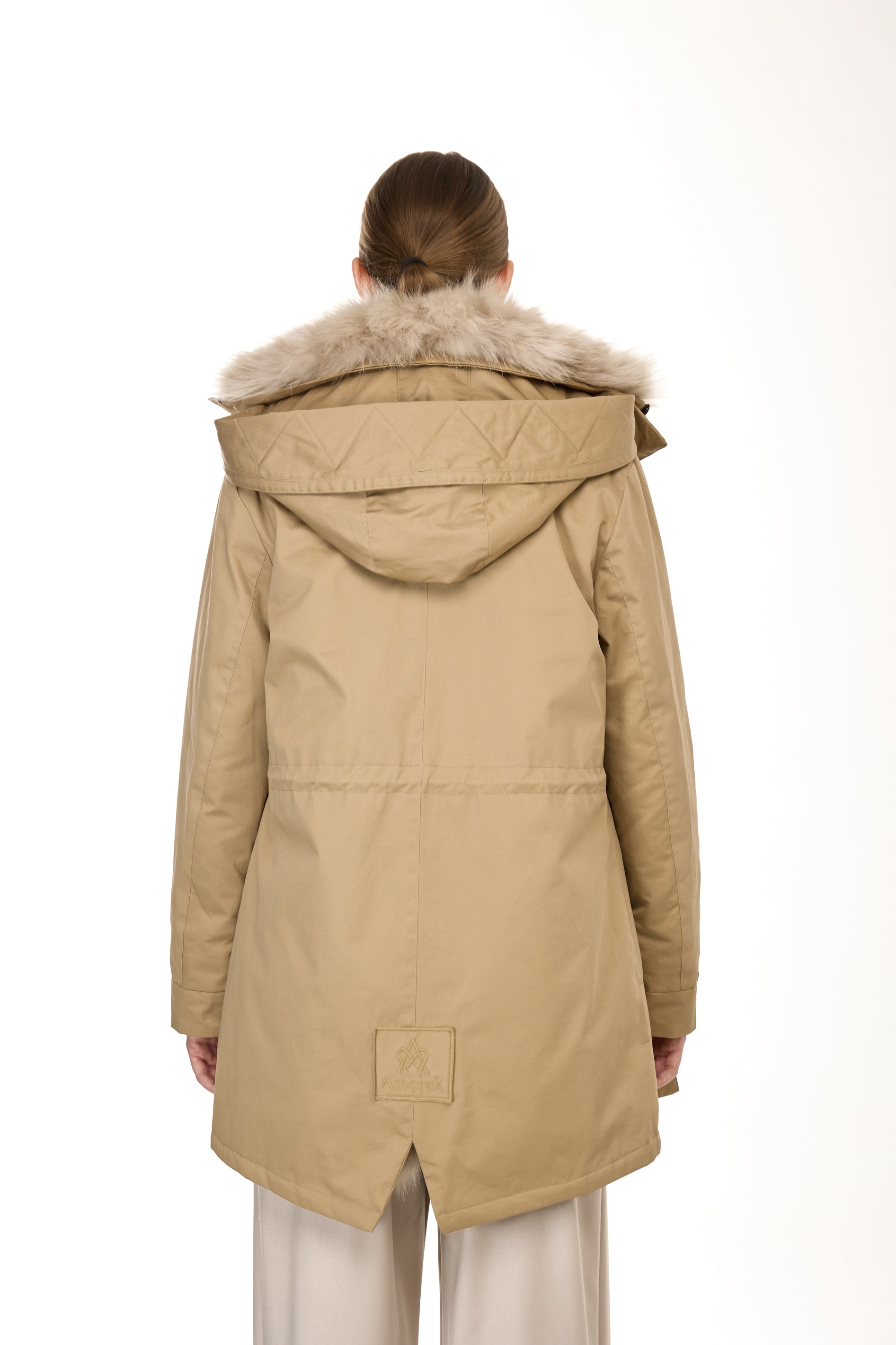 Parka Elegant BEIGE con Collo Alto e Gilet in pelliccia Removibile