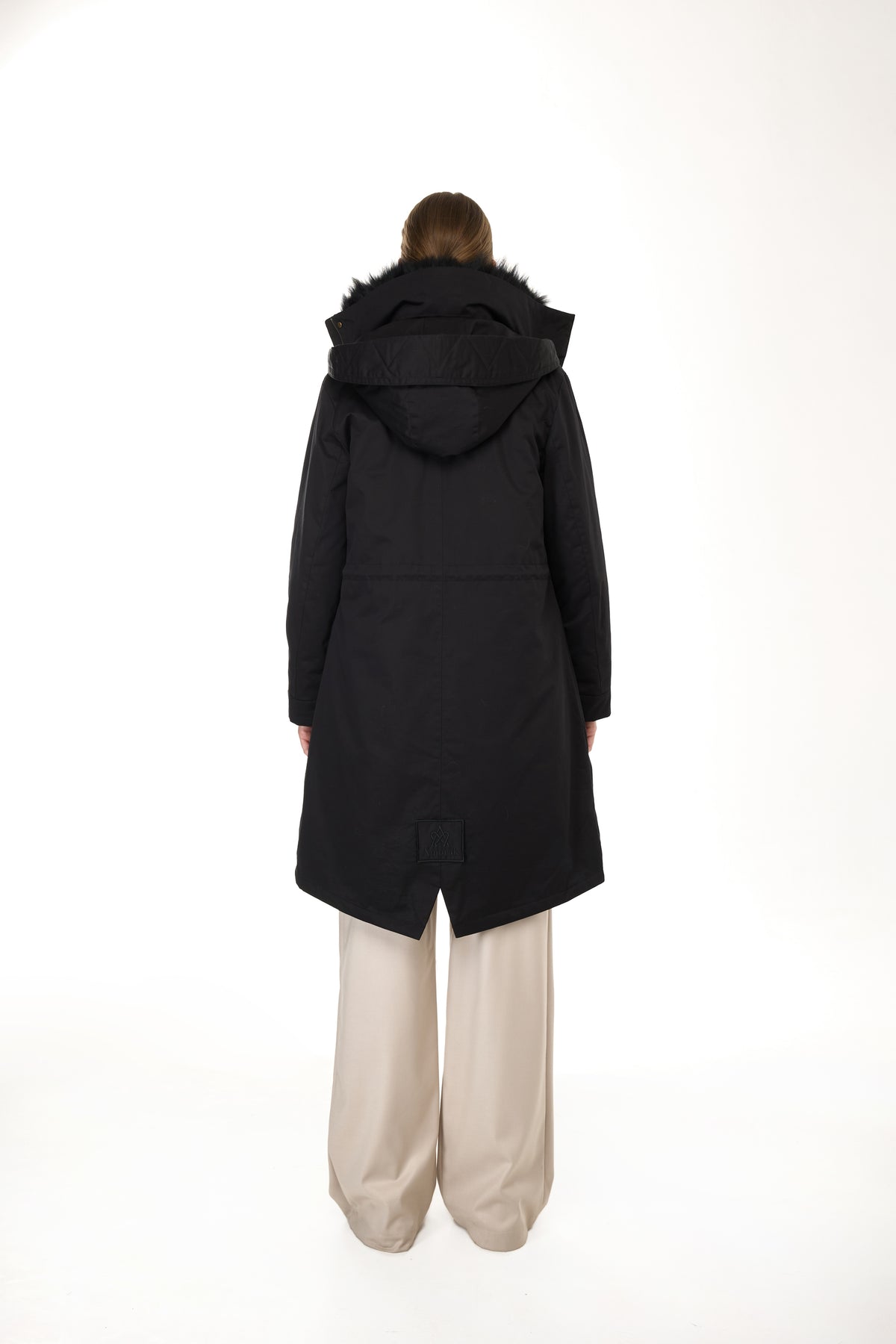 Parka x-long Elegant BLACK con Collo Alto e Gilet in pelliccia Removibile