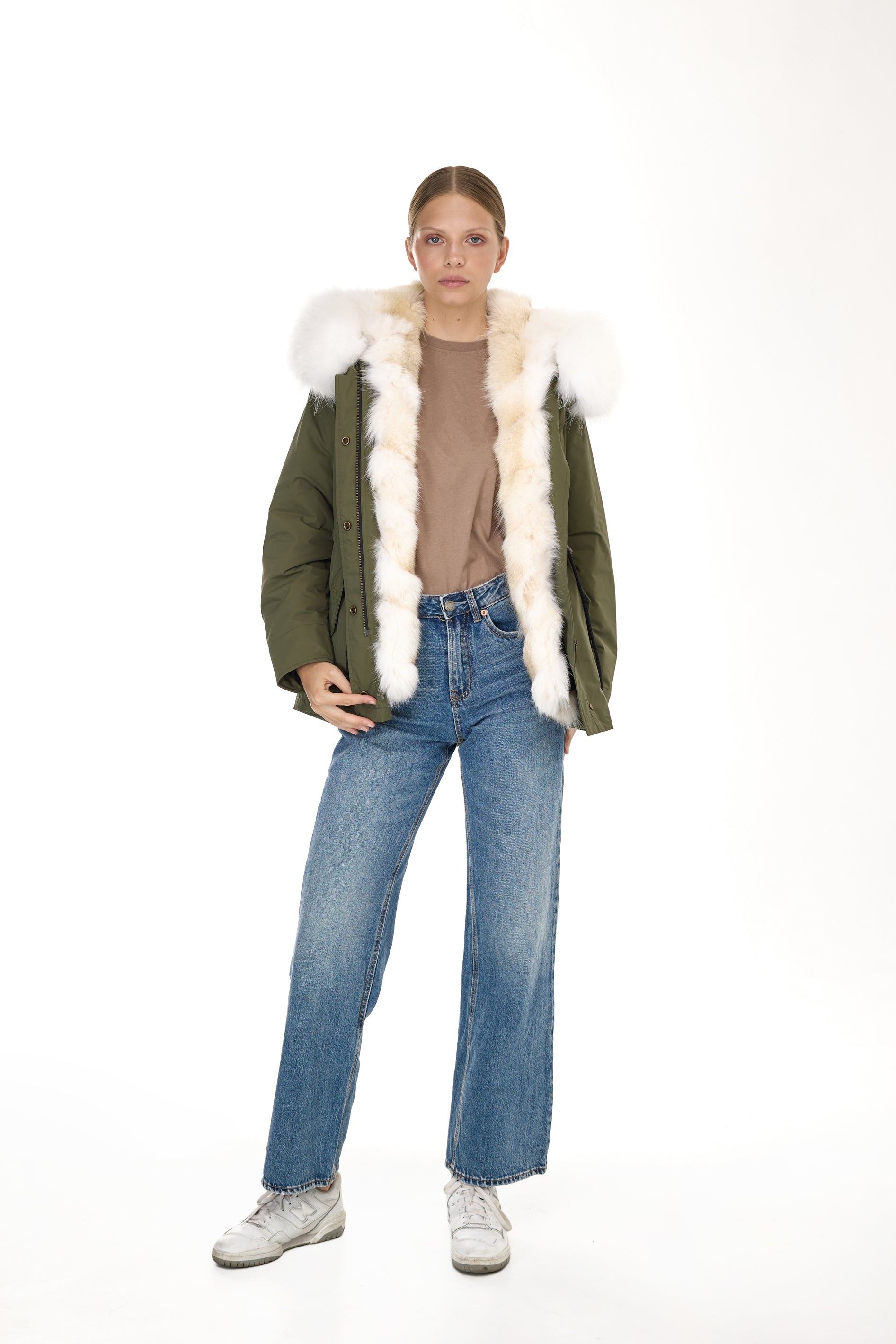 Parka short Urban WHITE in Misto Cotone Impermeabile con Gilet in coyote