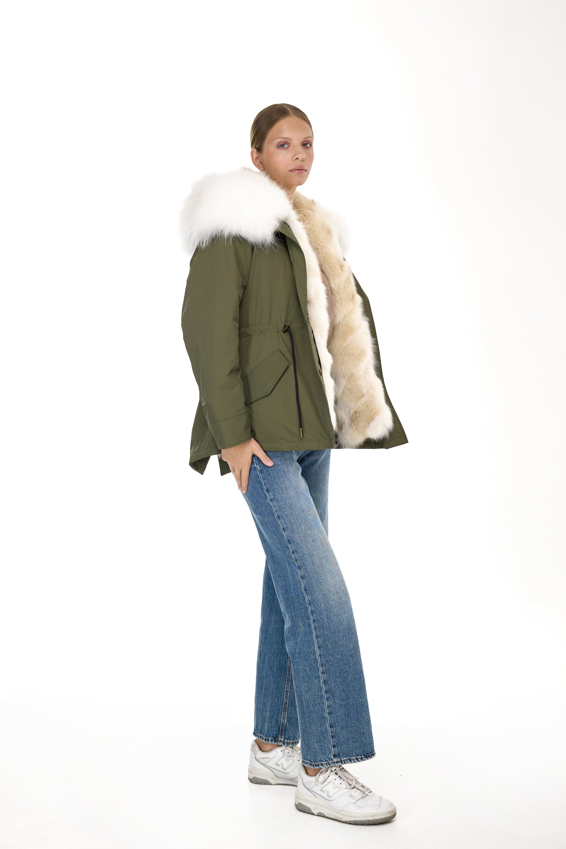 Parka short Urban WHITE in Misto Cotone Impermeabile con Gilet in coyote