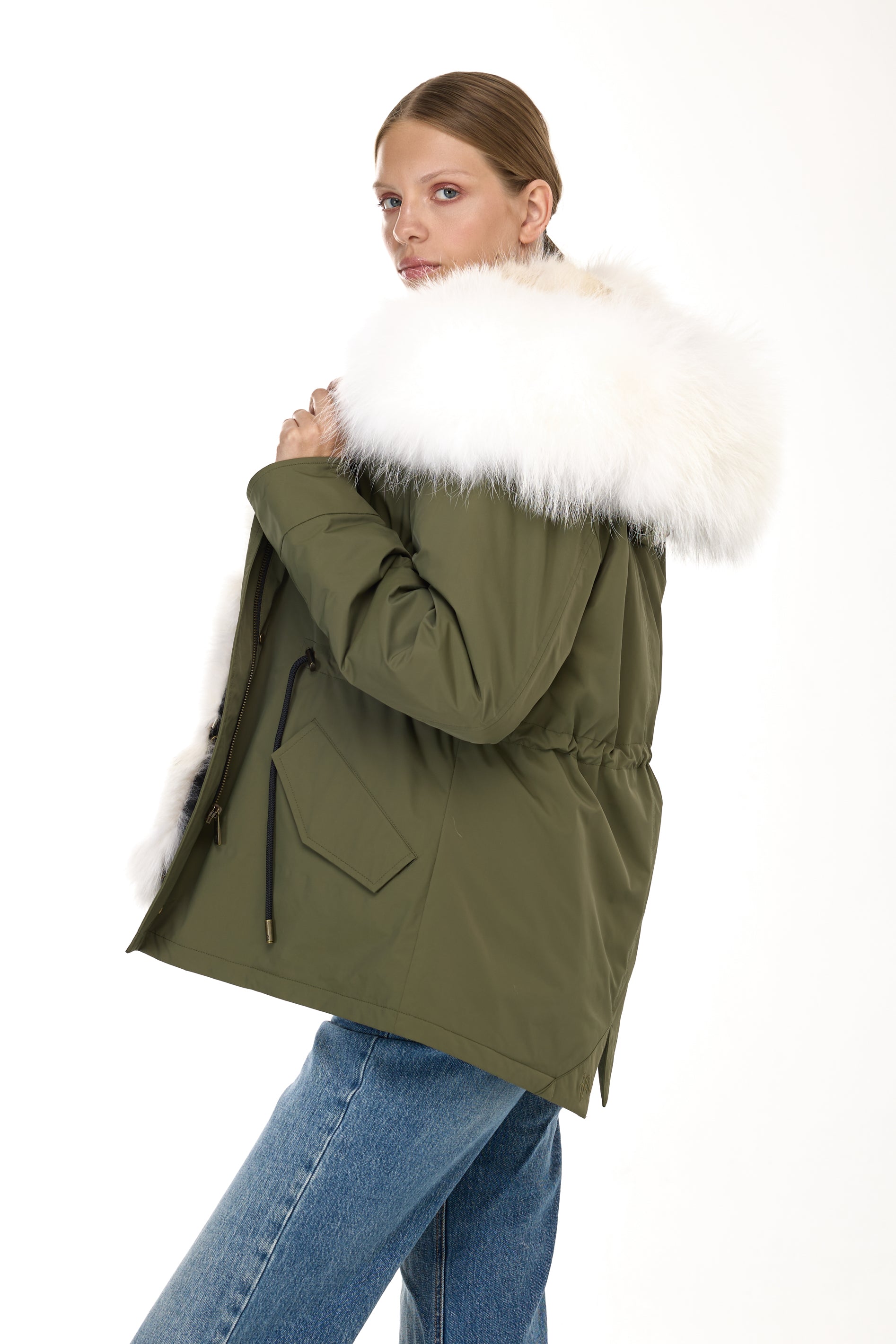 Parka short Urban WHITE in Misto Cotone Impermeabile con Gilet in coyote