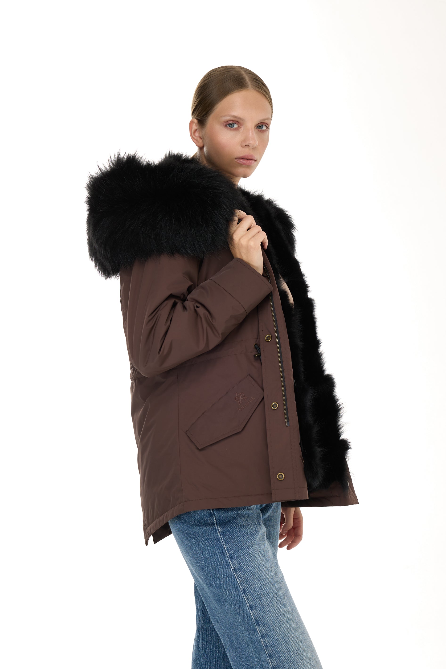 Parka short Urban BLACK in Misto Cotone Impermeabile con Gilet