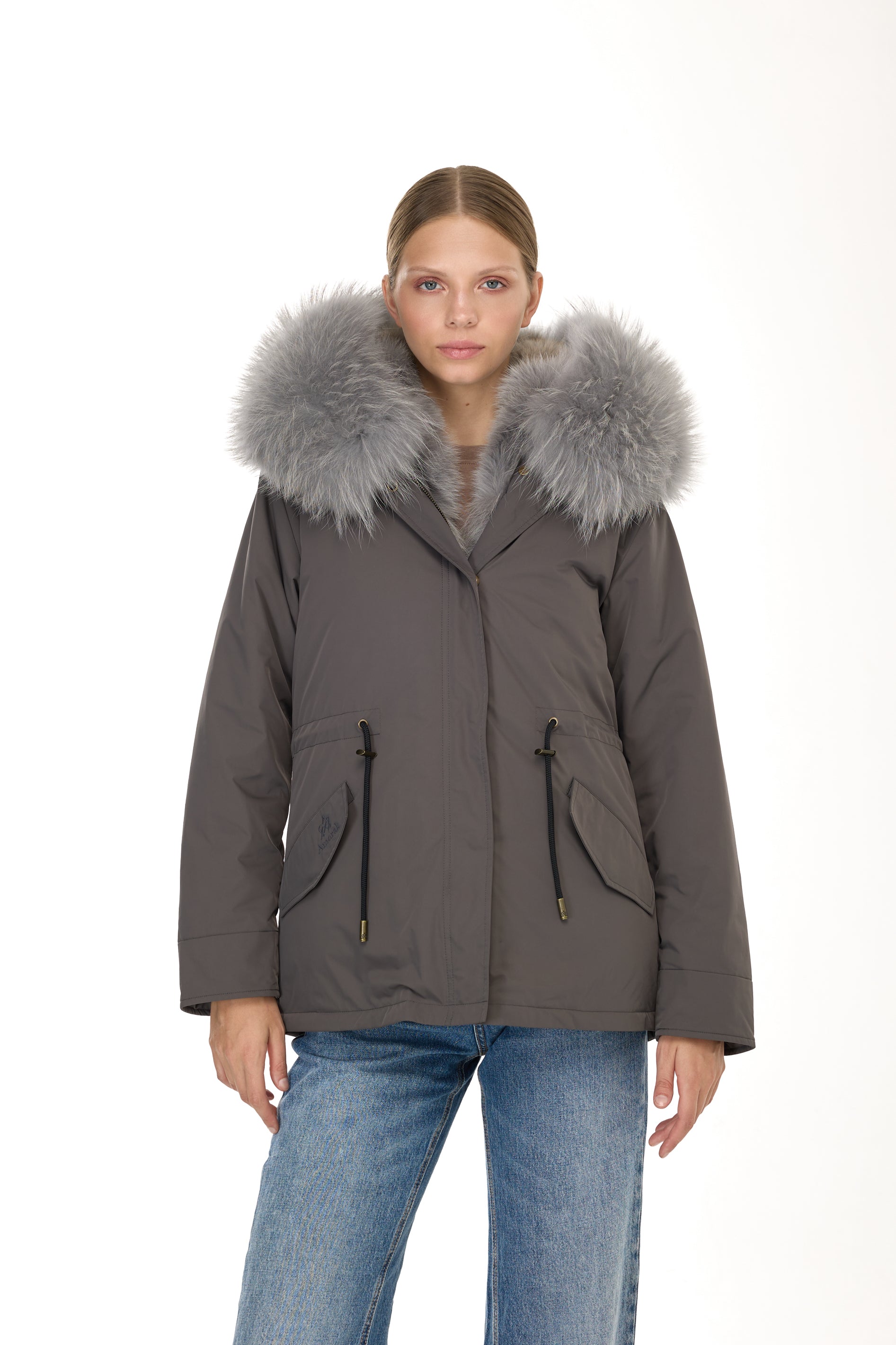 Parka short Urban GREY in Misto Cotone Impermeabile con Gilet in coyote