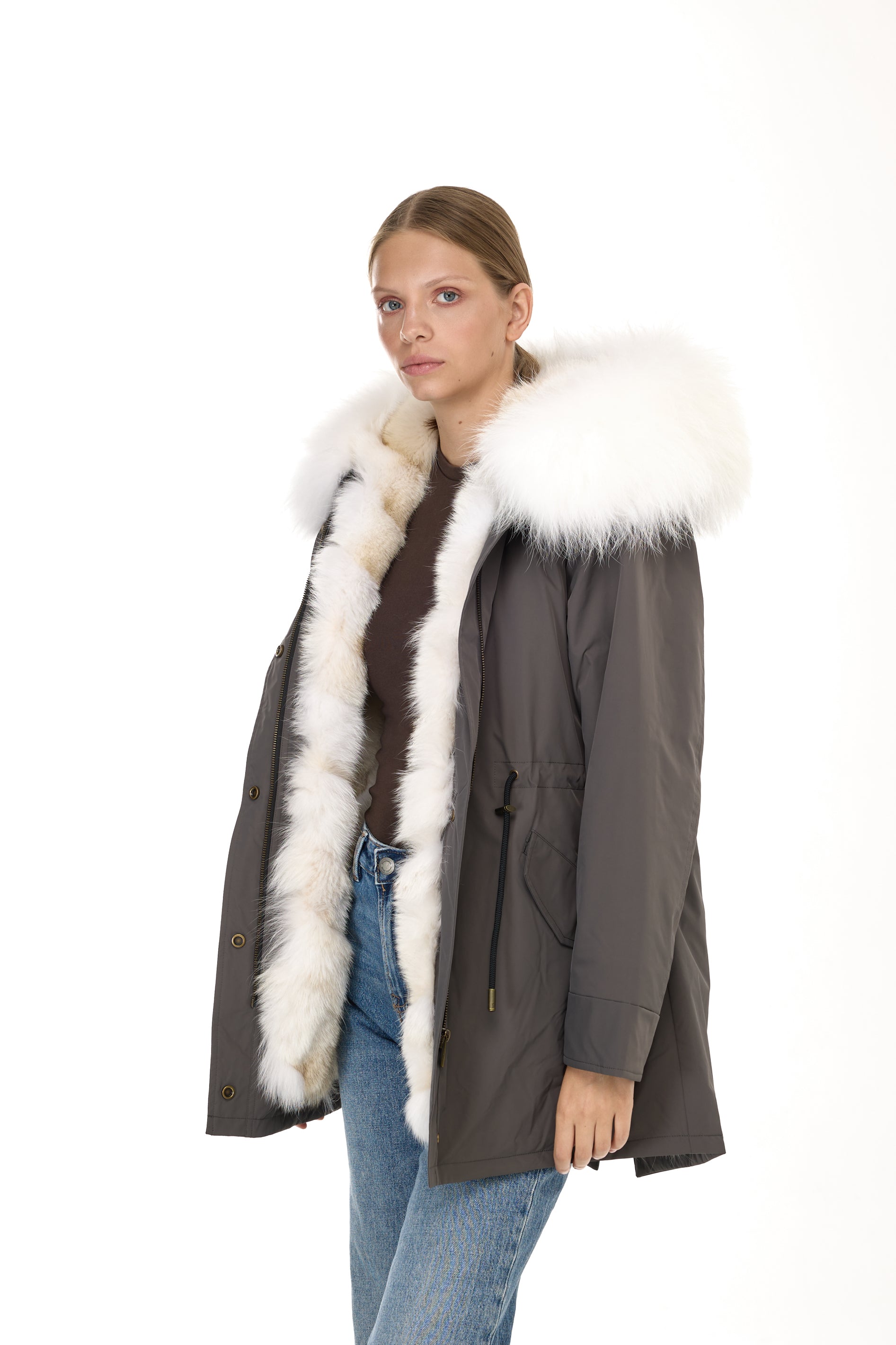Parka long Urban WHITE in Misto Cotone Impermeabile con Gilet in Coyote