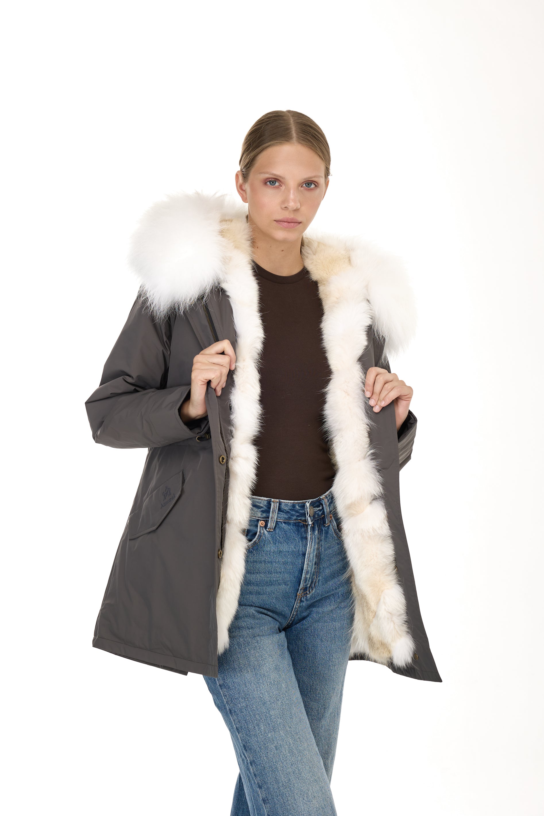 Parka long Urban WHITE in Misto Cotone Impermeabile con Gilet in Coyote