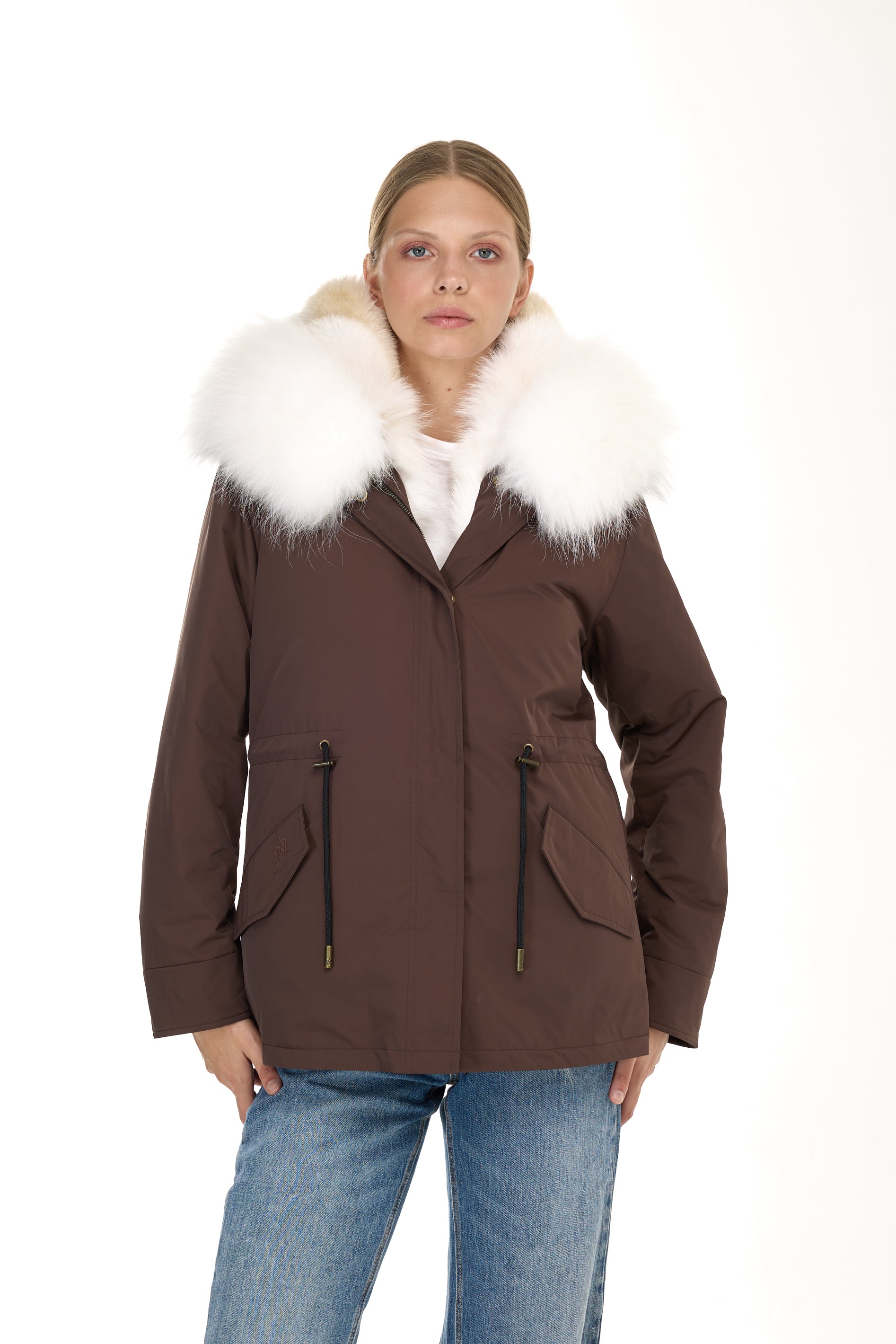 Parka short Urban WHITE in Misto Cotone Impermeabile con Gilet in coyote