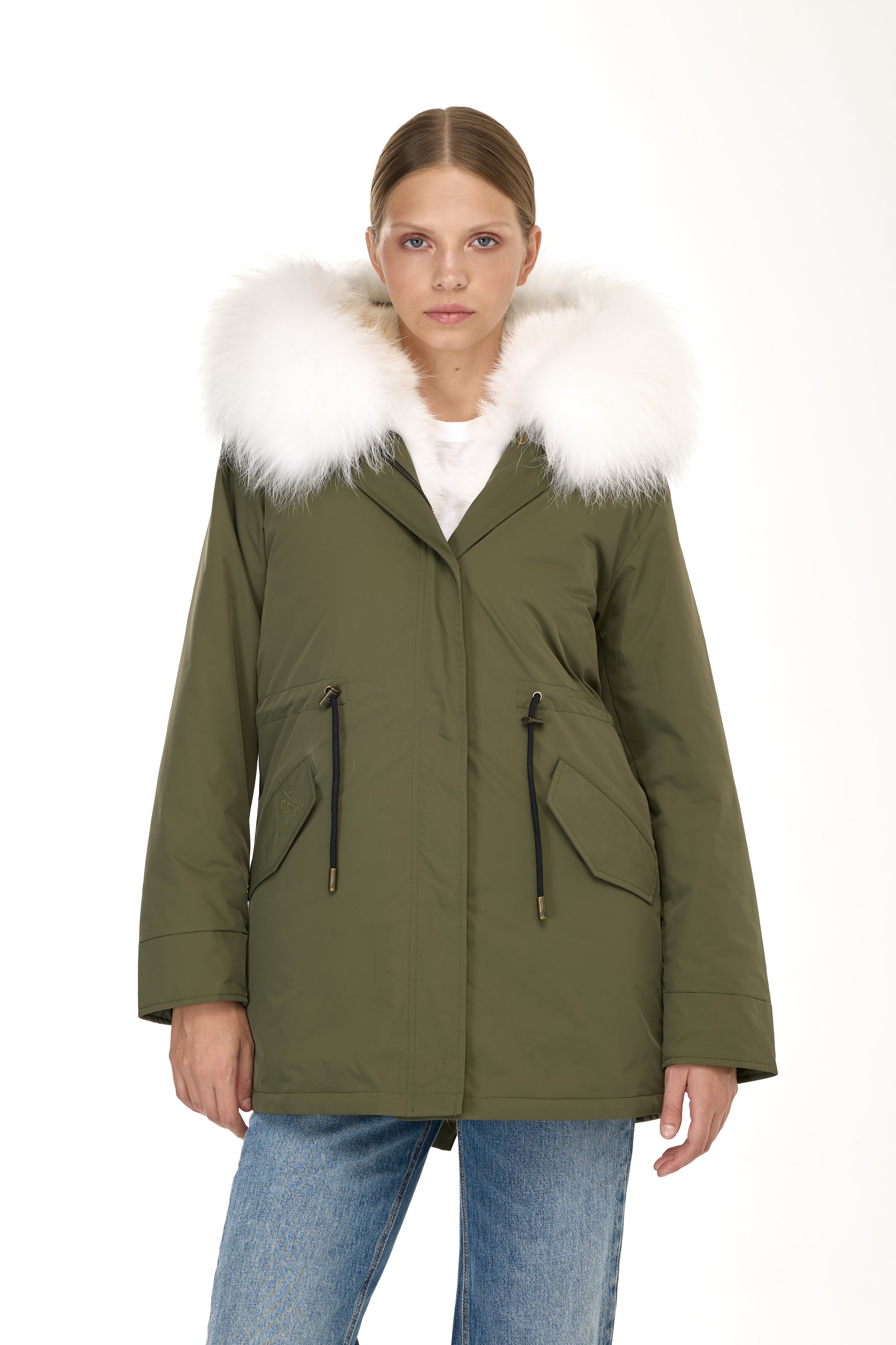Parka long Urban WHITE in Misto Cotone Impermeabile con Gilet in Coyote