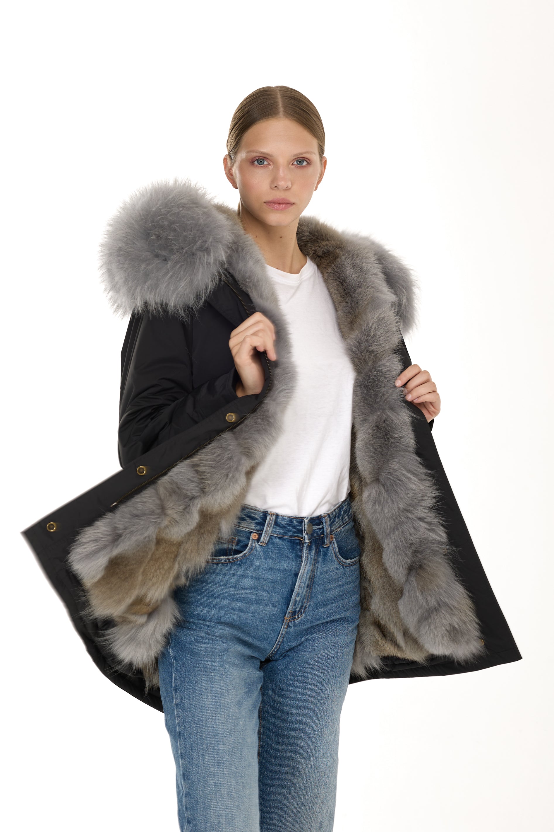 Parka long Urban GREY in Misto Cotone Impermeabile con Gilet in Coyote